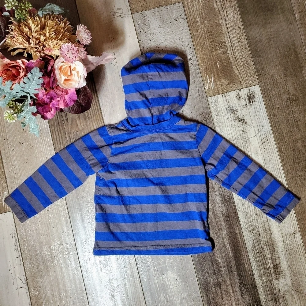 Child of Mine by Carter's Blue and Gray Striped Hooded T-Shirt Size 24m NWOT